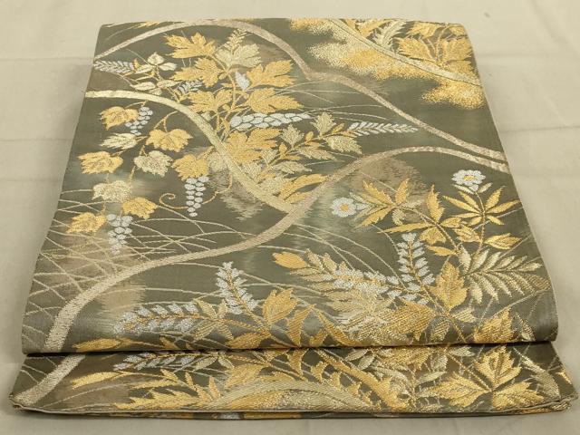 平和屋着物◎六通柄袋帯 草花文 金銀糸 正絹 逸品 AABB3268ou