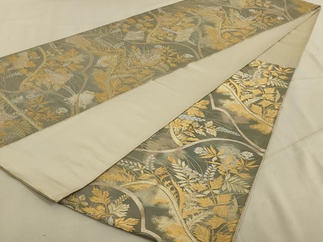 平和屋着物◎六通柄袋帯 草花文 金銀糸 正絹 逸品 AABB3268ou