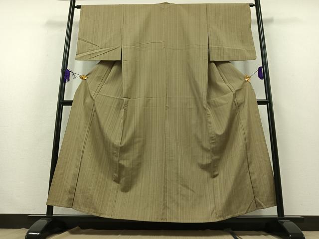 平和屋着物▽上質な紬 単衣 縞 正絹 逸品 AABB3579jh
