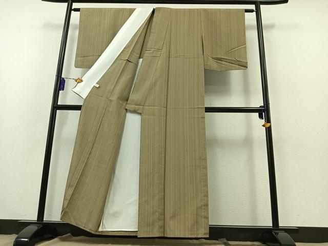 平和屋着物▽上質な紬 単衣 縞 正絹 逸品 AABB3579jh