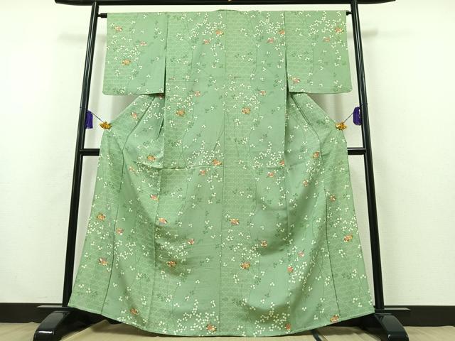 平和屋着物▽上質な小紋 単衣 扇面花文 正絹 逸品 AABB3588jh