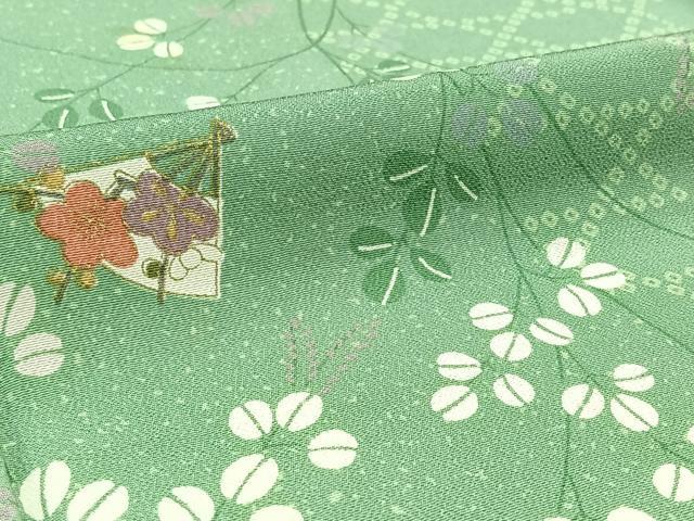 平和屋着物▽上質な小紋 単衣 扇面花文 正絹 逸品 AABB3588jh