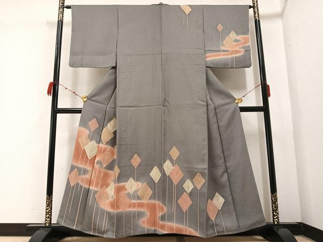 平和屋着物●訪問着 刺繍 松文 金彩 銀通し地 正絹 逸品 AABB3649ph