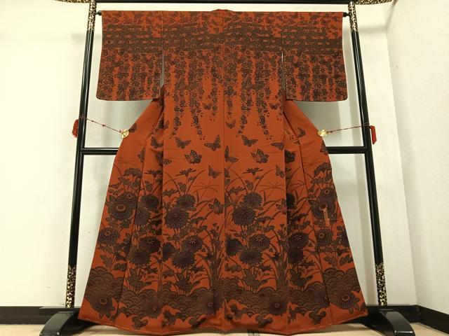 平和屋着物●宮内庁御用達 赤城右堂 訪問着 型染め 花蝶文 鬼しぼ縮緬 正絹 逸品 未使用 AABB3654ph