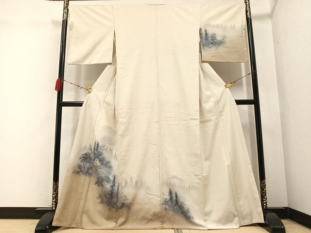平和屋着物●訪問着 紬地 手描き 風景樹林文 正絹 逸品 AABB3678ph