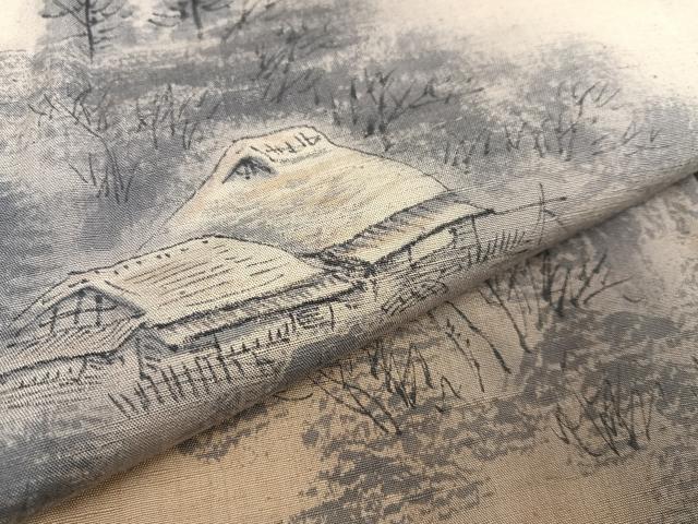 平和屋着物●訪問着 紬地 手描き 風景樹林文 正絹 逸品 AABB3678ph