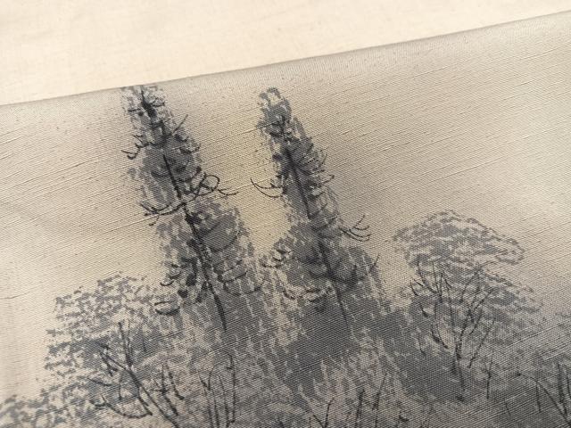 平和屋着物●訪問着 紬地 手描き 風景樹林文 正絹 逸品 AABB3678ph