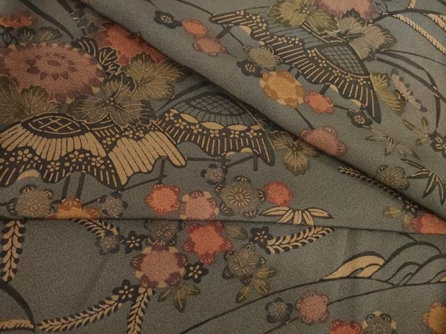 平和屋着物●上質な小紋 型染め 風景花文 正絹 逸品 AABB3815ck