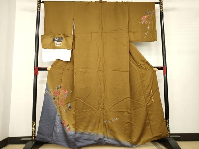平和屋着物●染色作家 草野一騎 訪問着 枝花文 暈し染め 金彩 反端付き 正絹 逸品 AABB3838ck