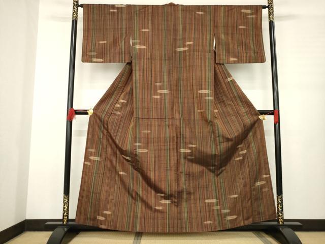 平和屋着物●上質な紬 矢羽根文 正絹 逸品 AABB3839ck