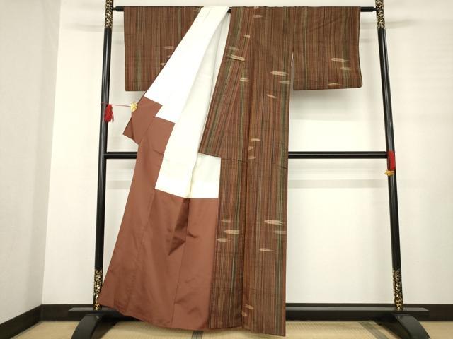 平和屋着物●上質な紬 矢羽根文 正絹 逸品 AABB3839ck