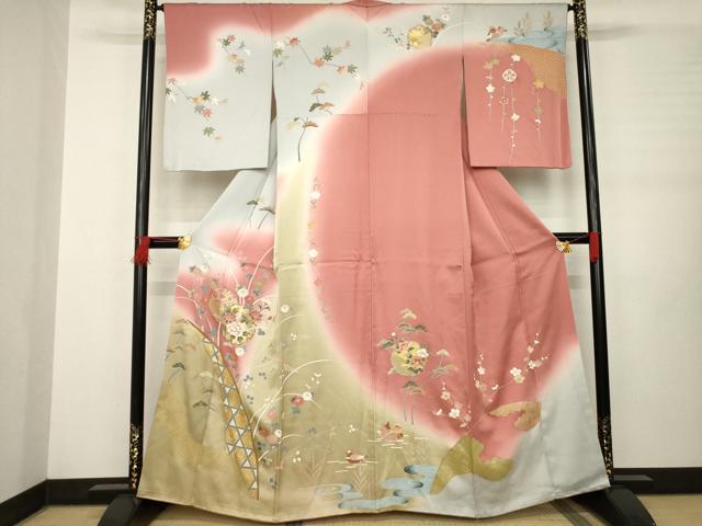 平和屋着物●訪問着 鴛鴦雪輪花文 暈し染め 金彩 正絹 逸品 AABB3855ck