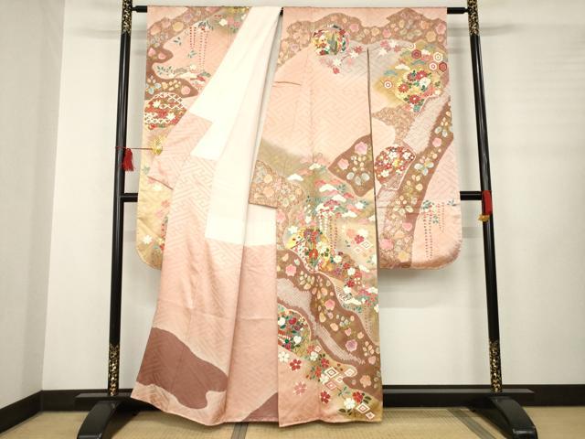 平和屋着物●豪華振袖 駒刺繍 絞り 雪輪鴛鴦花文 金彩 正絹 逸品 未使用 AABB3860ck