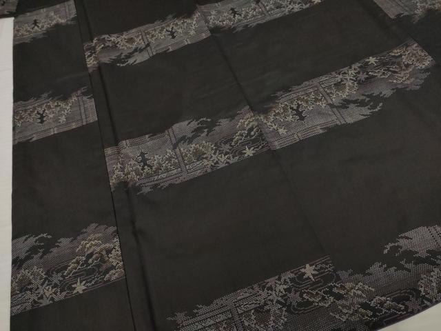 平和屋着物●本場大島紬 カタス7マルキ 横段風景文 黒地 正絹 逸品 AABB3876ck