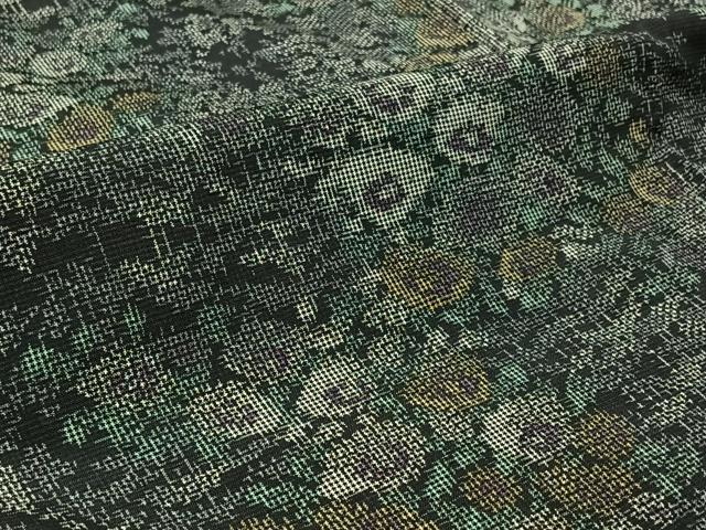 平和屋着物▽上質な紬 単衣 草花文 黒地 正絹 逸品 AABB3891jh