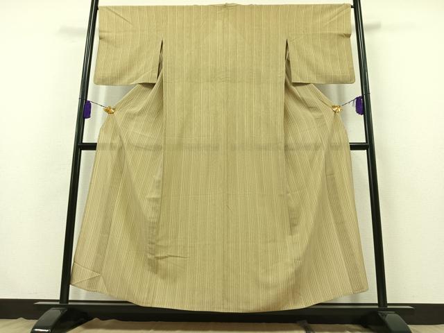 平和屋着物▽上質な紬 単衣 縞 正絹 逸品 AABB3892jh