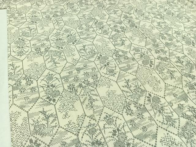 平和屋着物▽上質な紬 単衣 亀甲花文 正絹 逸品 AABB3904jh