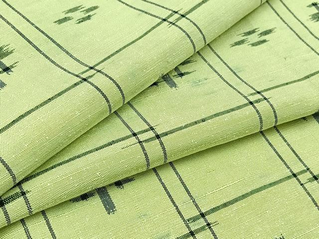 平和屋着物▽上質な紬 単衣 格子花文 正絹 逸品 AABB3910jh
