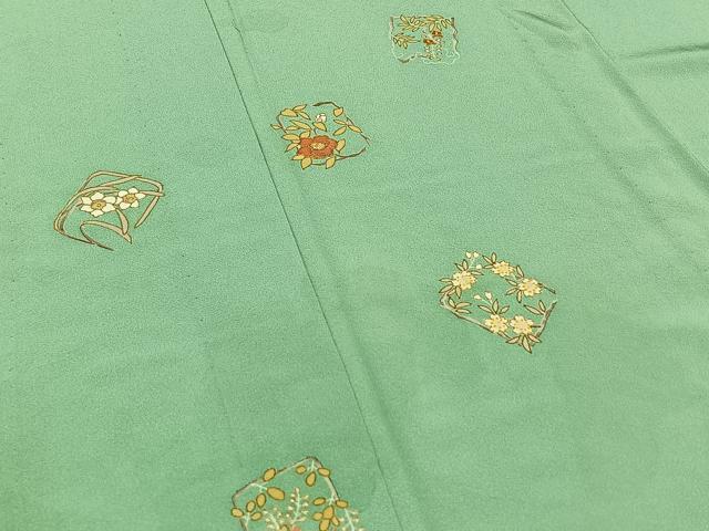 平和屋着物▽訪問着 単衣 駒刺繍 草花文 金糸 金彩 正絹 逸品 AABB3915jh