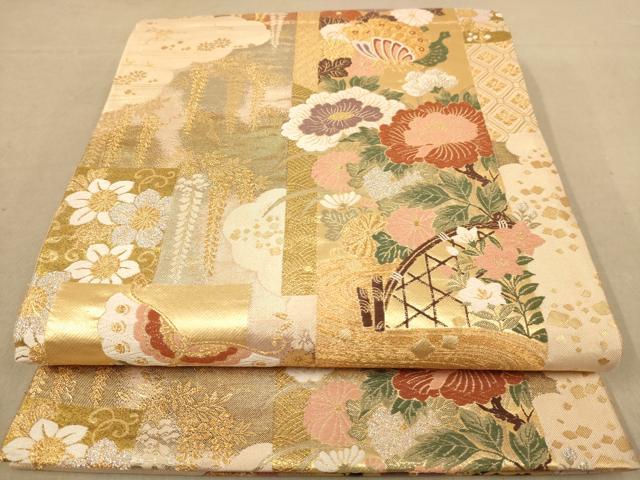 平和屋着物◎六通柄袋帯 唐織 花蝶文 金銀糸 正絹 逸品 AABB3977dt