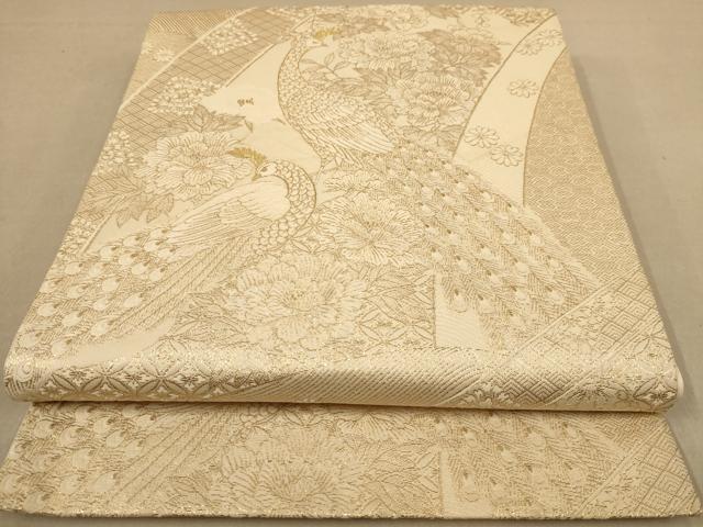 平和屋着物◎六通柄袋帯 唐織 孔雀花文 九百彩箔錦 正絹 逸品 AABB3980dt