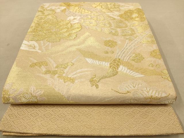 平和屋着物◎佐賀錦 六通柄袋帯 孔雀花文 金銀糸 正絹 逸品 AABB3988dt