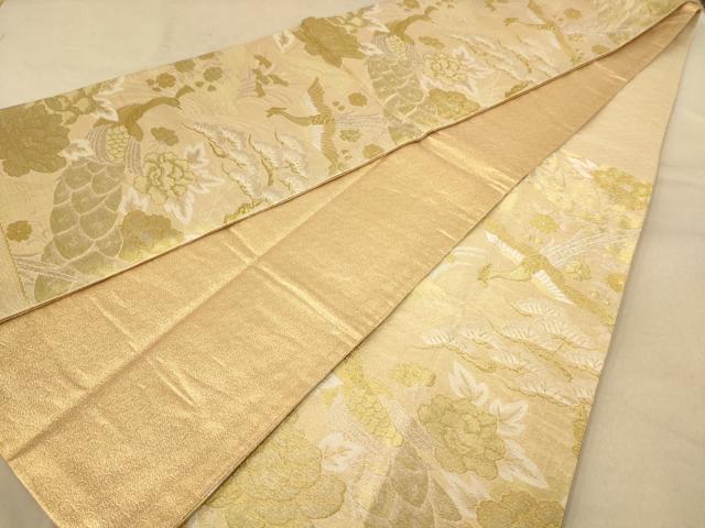 平和屋着物◎佐賀錦 六通柄袋帯 孔雀花文 金銀糸 正絹 逸品 AABB3988dt