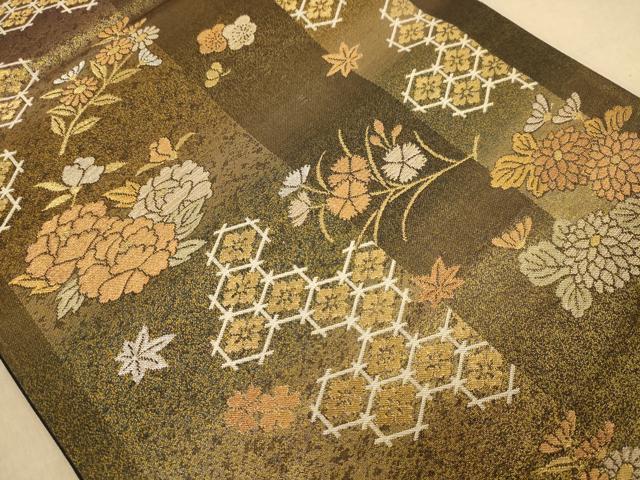 平和屋着物◎六通柄袋帯 草花文 金糸 正絹 逸品 AABB4006dt
