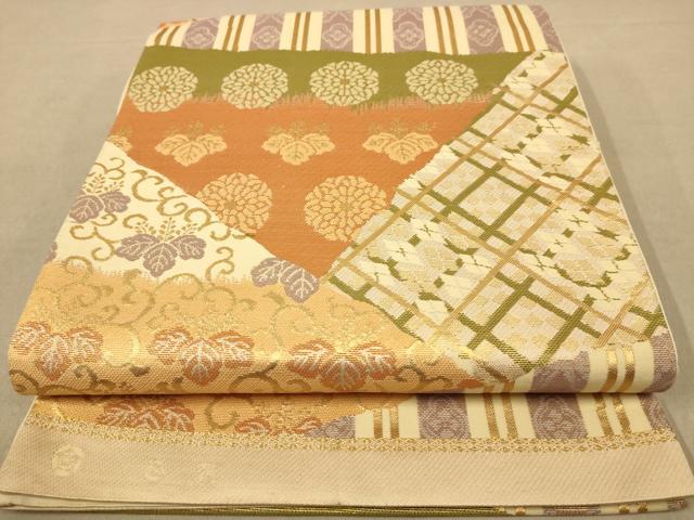 平和屋着物◎六通柄袋帯 吉祥花文 金糸 正絹 逸品 AABB4055dt