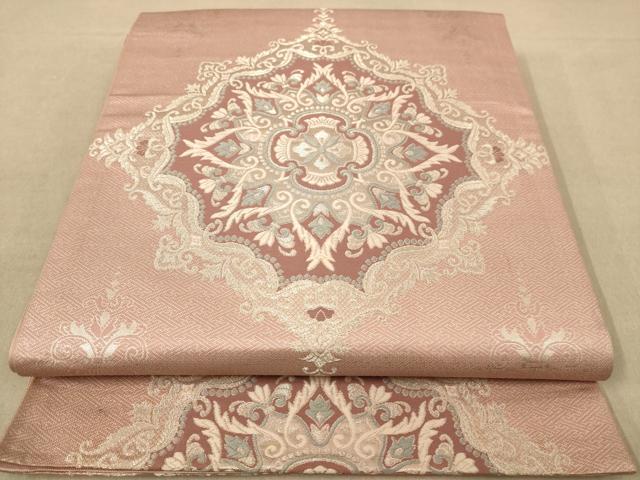 平和屋着物◎六通柄袋帯 唐織 正倉院花文 銀糸 正絹 逸品 AABB4058dt