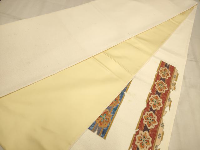 平和屋着物◎太鼓柄袋帯 横段花文 銀彩 正絹 逸品 AABB4086dt