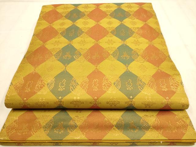 平和屋着物◎全通柄袋帯 吉祥文 金糸 正絹 逸品 AABB4087dt