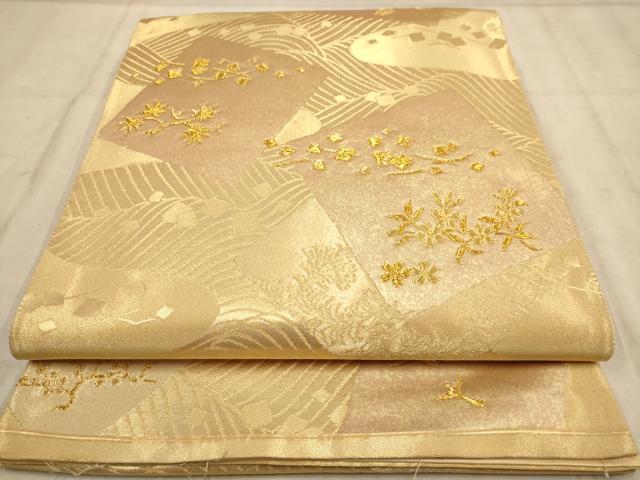 平和屋着物◎六通柄袋帯 歌撰色紙文 金糸 正絹 逸品 AABB4101dt