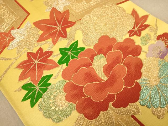 平和屋着物◎六通柄袋帯 唐織 草花文 金銀糸 正絹 逸品 AABB4115dt