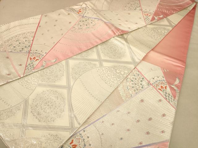 平和屋着物◎両面 六通柄袋帯 唐織 孔雀花文 銀糸 正絹 逸品 AABB4148dt