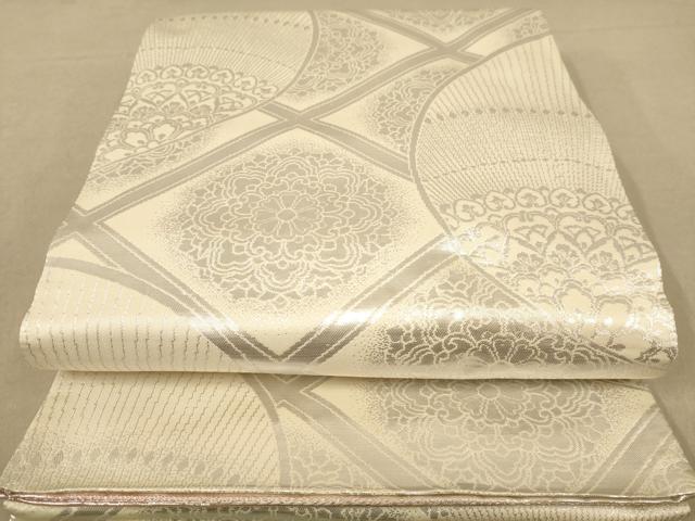 平和屋着物◎両面 六通柄袋帯 唐織 孔雀花文 銀糸 正絹 逸品 AABB4148dt