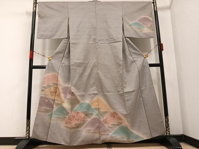 平和屋着物●訪問着 紬地 刺繍 草花文 暈し染め 金彩 正絹 逸品 AABB4338ph