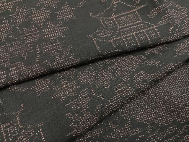 平和屋着物●結城紬 80亀甲 風景草木文 正絹 逸品 未使用 AABB4395ph
