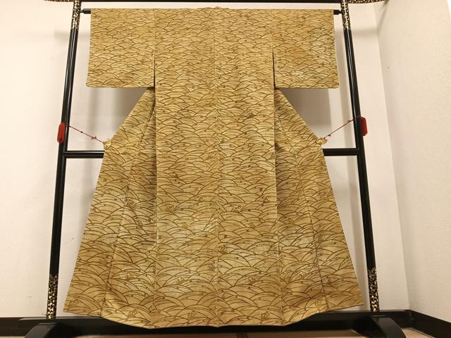 平和屋着物●訪問着 紬地 型染め 立波文 正絹 逸品 未使用 AABB4397ph
