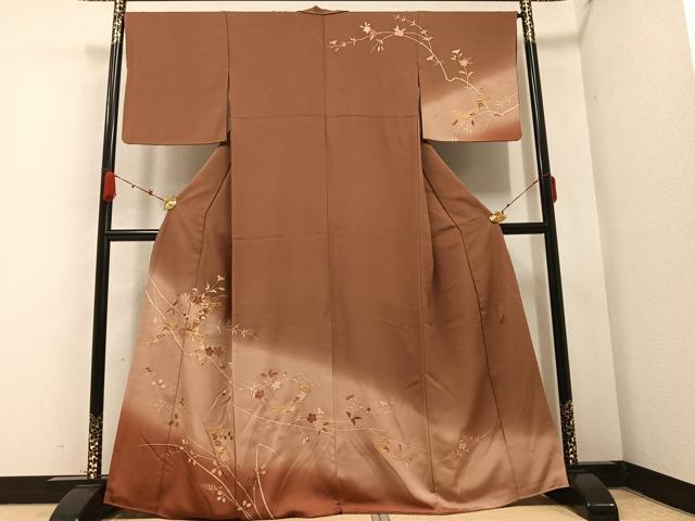 平和屋着物●訪問着 駒刺繍 短冊枝花文 暈し染め 金彩 正絹 逸品 AABB4400ph