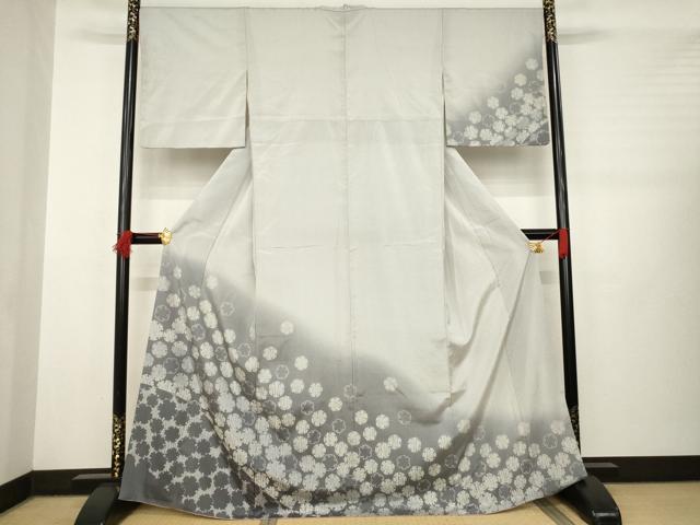 平和屋着物●本塩沢 訪問着 やまだ織 雪輪文 暈し染め 正絹 逸品 AABB4426ck