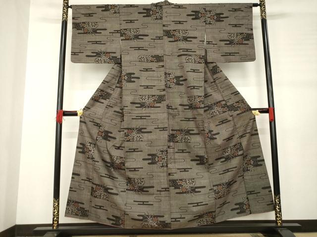 平和屋着物●本場大島紬 一元7マルキ エ霞花文 正絹 逸品 AABB4478ck