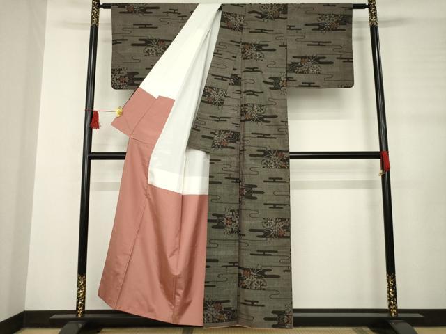 平和屋着物●本場大島紬 一元7マルキ エ霞花文 正絹 逸品 AABB4478ck