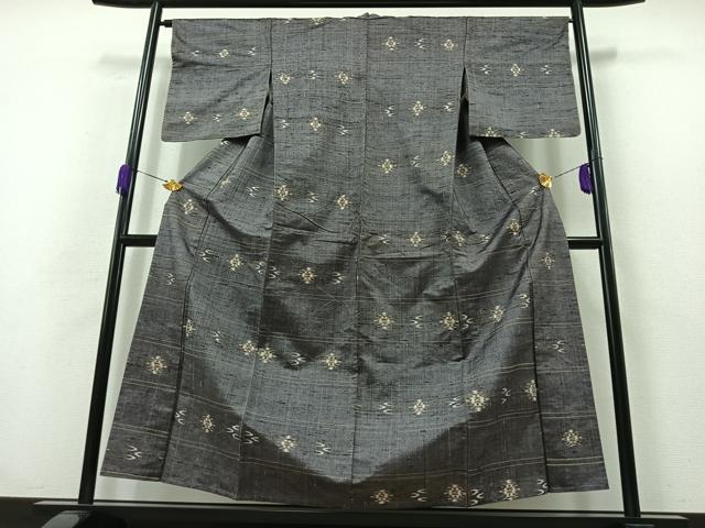 平和屋着物▽上質な紬 単衣 琉球絣文様 正絹 逸品 AABB4481jh