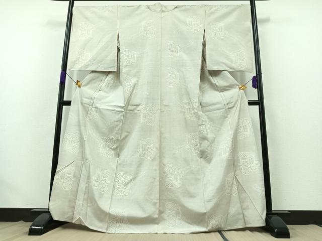 平和屋着物▽本場大島紬 白大島 単衣 150亀甲 御所車文 正絹 逸品 AABB4485jh