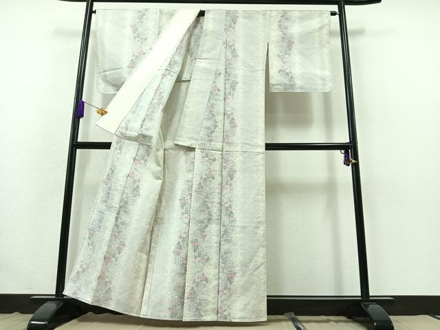 平和屋着物▽大島紬 単衣 風景文 反端付き 正絹 逸品 AABB4486jh