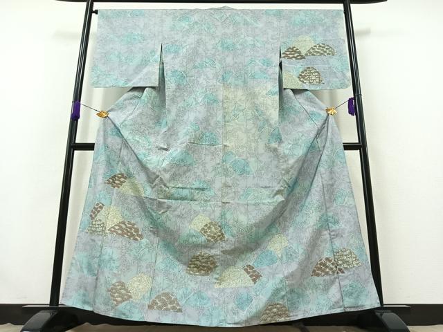平和屋着物▽訪問着 本場染大島紬 単衣 手描き 風景松竹梅文 正絹 逸品 AABB4487jh