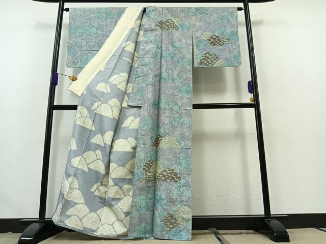 平和屋着物▽訪問着 本場染大島紬 単衣 手描き 風景松竹梅文 正絹 逸品 AABB4487jh