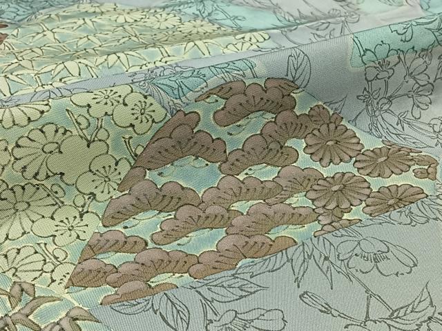平和屋着物▽訪問着 本場染大島紬 単衣 手描き 風景松竹梅文 正絹 逸品 AABB4487jh