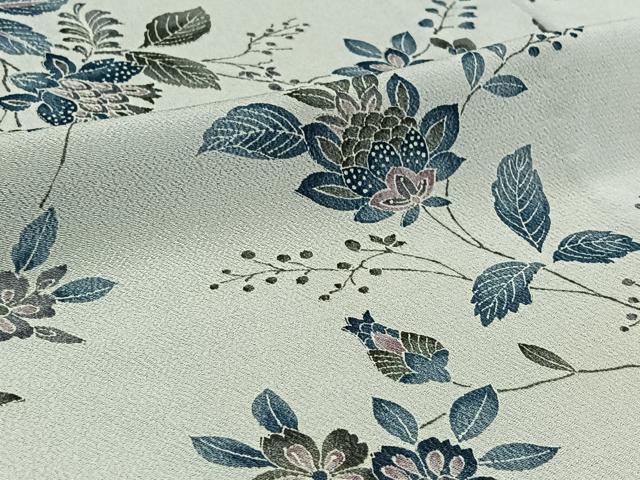 平和屋着物▽上質な小紋 単衣 手描き 更紗花文 鬼しぼ縮緬 正絹 逸品 AABB4517jh